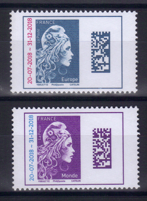 Marianne 2018 surchargée - Philatelie - timbres de France de collection - Marianne l'Engagée 2018 surchargée