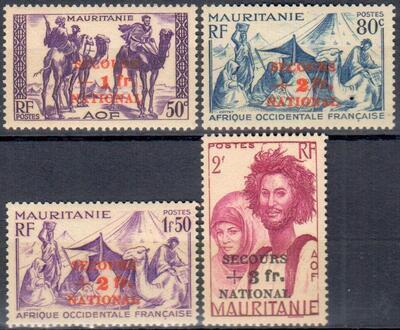 MAU119/122, Philatélie 50, série de timbres de Mauritanie N°119/122, Secours Nationale