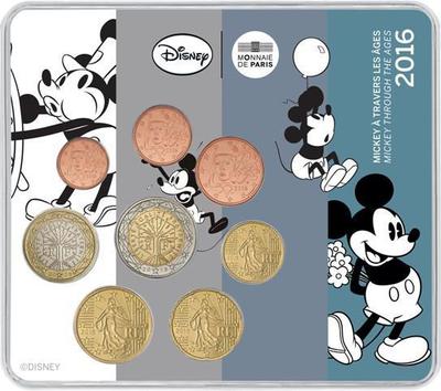 Miniset Mickey - Philatelie - séérie de pièces Monnaie de Paris - Mickey à travers les âges