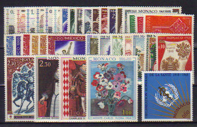 Monaco 1968 - Philatelie - année complète de timbres de Monaco