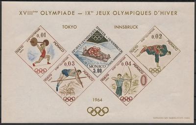 MONBS7 - Philatélie - Bloc spécial de Monaco N° Yvert et Tellier 7 Tokyo 1964 - Timbres de Monaco