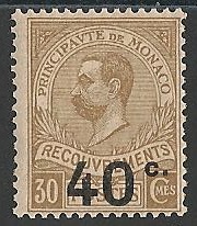MONT12 - Philatélie - Timbre taxe de Monaco N° Yvert et Tellier 12 - Timbres de Monaco - Timbres de collection