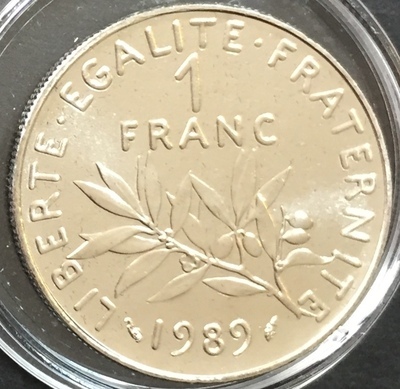 NE-1F-1989-Semeuse-FDC- Philatélie 50 - 1 Franc 1989 Semeuse FDC du coffret fleurs de coins