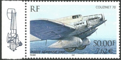 PA64a - Philatélie 50 - Timbre de France Poste Aérienne N°64a émis en 2000 Couzinet 70 avec une marge illustrée