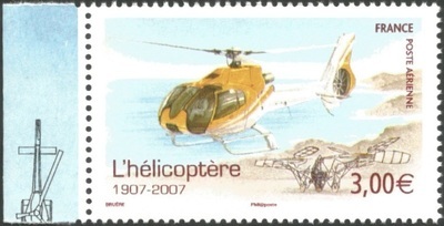 PA70a - Philatélie 50 - Timbre de France Poste Aérienne N°70a émis en 2007 avec une marge illustrée - Centenaire de l'hélicoptère