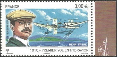 PA73a - Philatélie 50 - Timbre de France Poste Aérienne N°73a émis en 2010 avec une marge illustrée - Henri FABRE