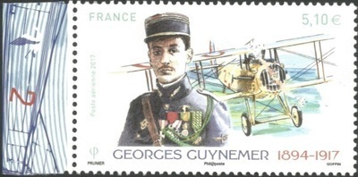 PA81a - Philatélie 50 - Timbre de France Poste Aérienne N°81a avec une marge illustrée - Pilote français Georges Gynemer