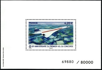 PA83b - Philatélie 50 - Timbre de France Poste Aérienne N°83b - Cinquantenaire du 1°vol du Concorde