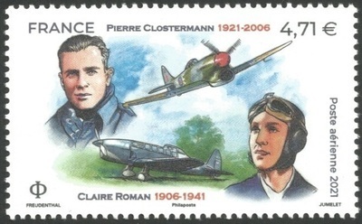 PA85 - Philatélie 50 - Timbre de France Poste Aérienne N°85 Les aviateurs français Claire Roman et Pierre Clostermann