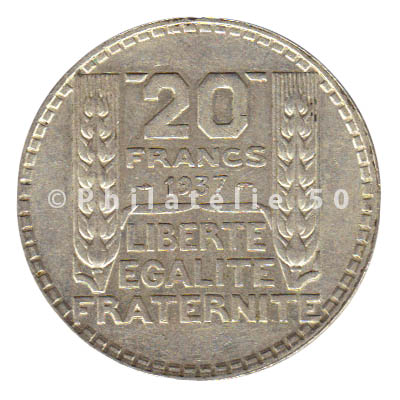 pièce de monnaie française de 20 francs Philatélie 50 pièce de collection en argent 1937