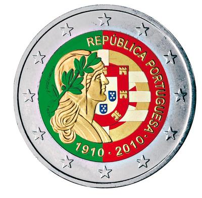 2 € Portugal 2010 colorée - Philatélie 50 - pièce de monnaie commémorative 2 euros Grèce 2010 - pièce de monnaie de collection en couleur