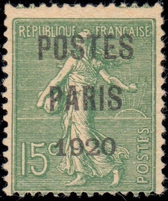 PREO25, Philatélie 50, Timbre de France préoblitéré N°25 POSTES PARIS 1920