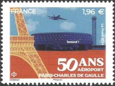 RF5763, Philatélie 50, Timbre de France N° 5763, 50 ans de l'Aéroport Paris-Charles de Gaulle, 2024