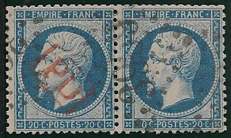 RFCL22obliPaire- Philatélie - Timbre de france classique N° Yvert et Tellier 22 en paire - Timbres classiques de France