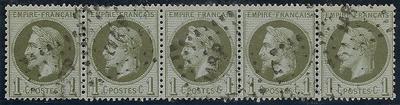RFCL25x5 - Philatélie - Timbre de france classique N° Yvert et Tellier 25 bande de 5 - Timbres classiques de France