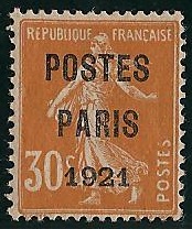 RFP29CHARBEAUCENTRAGE - Philatelie - Timbre de France préoblitéré N° Yvert et Tellier 29 avec charnière beau centrage - Timbres de collection