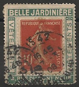 RFPUB138-Bellejardinière - Philatélie - Timbre N° Yvert et Tellier 138 sur porte timbre Belle Jardinière - Timbre publicitaire