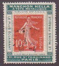 RFPUB138MANCHONHELLAvert - Philatélie - Timbre N°YT 138 sur porte timbre vert Manchon Hella - Timbre publicitaire