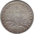 1906 - Philatelie - pièce de monnaie française en argent - 1 franc