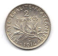 1914c-1 - Philatélie - pièce de monnaie française de 2 francs