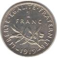 1919 - Philatelie - pièce de monnaie française en argent - 1 franc