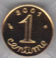 1 centime 2001 - Philatelie - pièce de monnaie française de collection en or