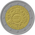2 € Italie 2012 - Philatélie - pièce de deux euros commamorative 10 ans de l'euro - pièce de monnaie de collection