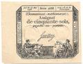 Assignats - 50 sols - Muszynski 32 - Assignats des domaines nationaux - Collection de monnaies anciennes - Billetophilie - French paper money
