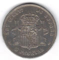 5 pesetas - Philatelie - pièce de monnaie espagnole en argent