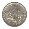 Pièce française de 5 francs Philatélie 50 pièce en argent 1964