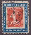 RFPUB138GUERREALCOOLbleu - Philatélie - Timbre N°YT 138 sur porte timbre guerre à l'alcool- Timbre publicitaire