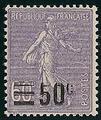 VAR223 - Philatélie - Timbre de france n° Yvert et Tellier 223 avec variété surcharge partielle - Timbres de france variétés