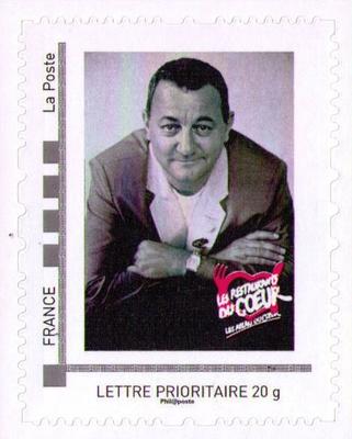 Coluche - Philatélie 50 - timbre de France autoadhésif Restos du Coeur - timbre de  France de collection