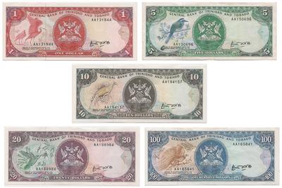 Trinité et Tobago - Pick 36a à 40a - Lot de billets de collection de la Banque centrale de Trinité et Tobago - Bank notes