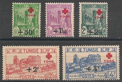 TUN305-309 - Philatelie - Timbre de Tunisie N° Yvert et Tellier 305 à 309 - Timbres de colonies françaises