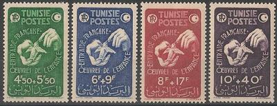 TUN320-323 - Philatelie - Timbre de Tunisie N° Yvert et Tellier 320 à 323 - Timbres de colonies françaises