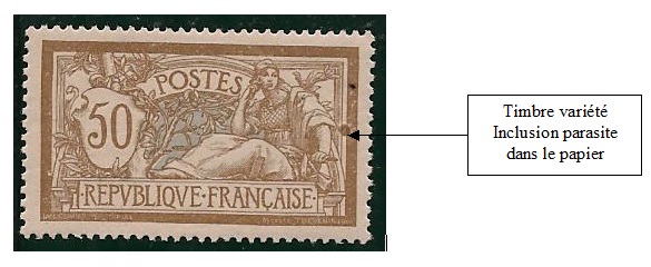 VAR120 - Philatelie - Timbre de france n° Yvert et Tellier 120 inclusion parasite- Timbres de france variétés