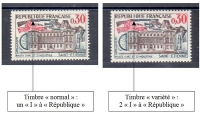 VAR1243 - 2 - Philatelie - timbre de France avec variété
