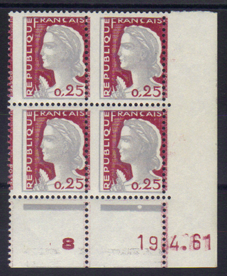 VAR1263x4 - Philatelie - timbres de France avec variété - coin daté