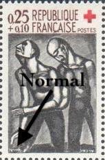 VAR1324a, Philatélie 50, timbres de France variété N°1324, signature maculée, croix rouge de 1960, Georges Rouault