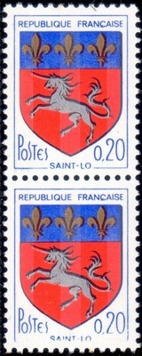VAR1510c, Philatélie 50, Variété cadre effacé sur timbre de France 1510, Blason de Saint-Lô