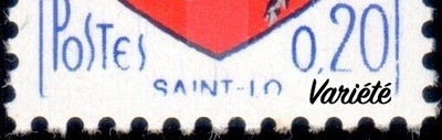 VAR1510c, Philatélie 50, Variété cadre effacé sur timbre de France 1510, Blason de Saint-Lô