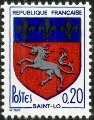 VAR1510e - Philatélie 50 - timbre de France N° Yvert et Tellier 1510e variété - timbre de France Blason de Saint Lô variété Fleurs de Lys noires au lieu de dorés