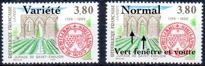 VAR3251a, Philatélie 50, Timbre de France N° 3251a avec variété couleur vert très décalé