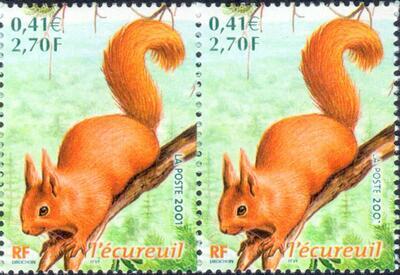 VAR3381a, philatélie 50, Timbre de France variété écureuil, 200 tenant à 2001