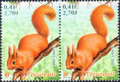 VAR3381b, philatélie 50, Timbre de France variété écureuil, 2,70I tenant à 2,70F