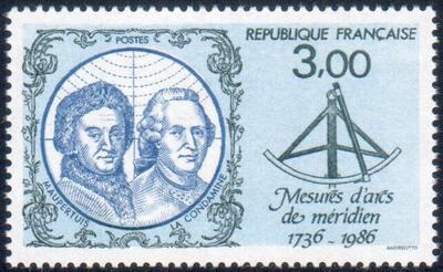 VARRF2428c, Philatélie 50, Timbre de TAAF Variété, Mesures d'Axes de méridien