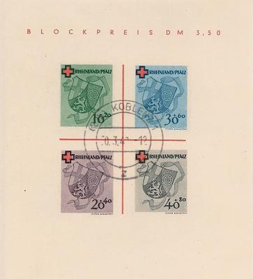 ZOFbloc1RhenoObli - Philatélie - Bloc de timbres d'occupation française N° 1 du catalogue Yvert et Tellier Rheno Palantin - Timbres de collection